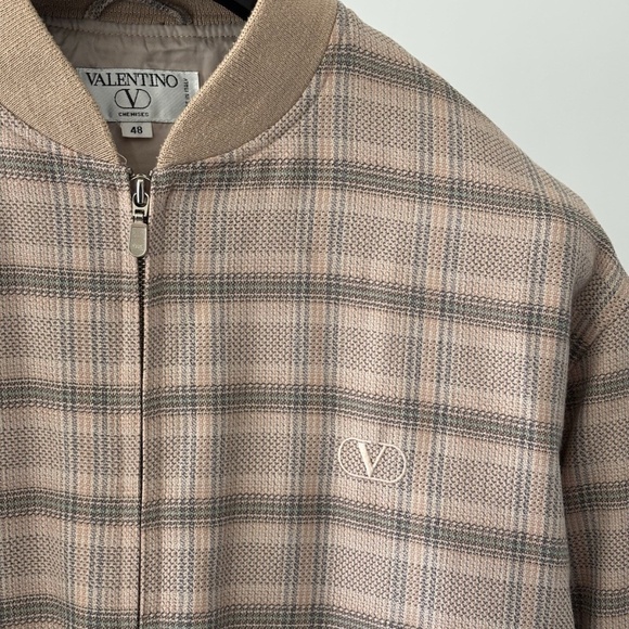 Valentino Jacket Bomber Beige Plaid Wool *VINTAGE* Logo V 100% Authentic - Picture 15 of 15